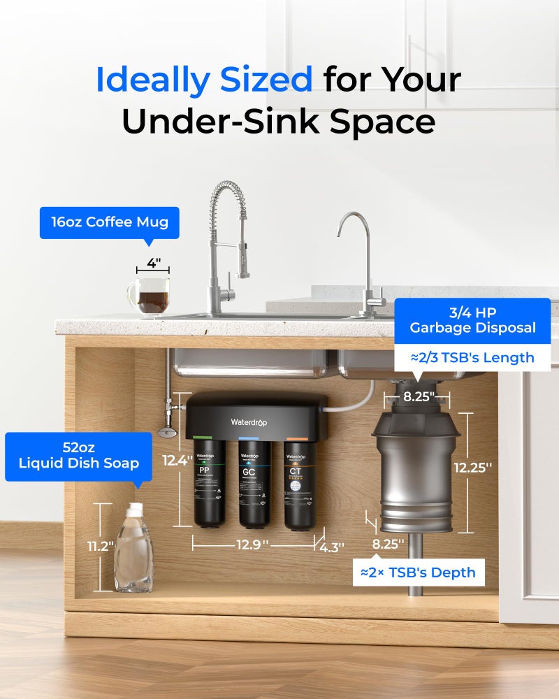 Waterdrop TSB 8 Layer Under Sink Water Filter, Reduces PFAS, PFOA/PFOS, Fluoride, Chlorine, Bad Taste & Odor, with Dedicated Faucet, NSF/ANSI 42 Certified Element, Under Sink Water Filtration System - Image 5
