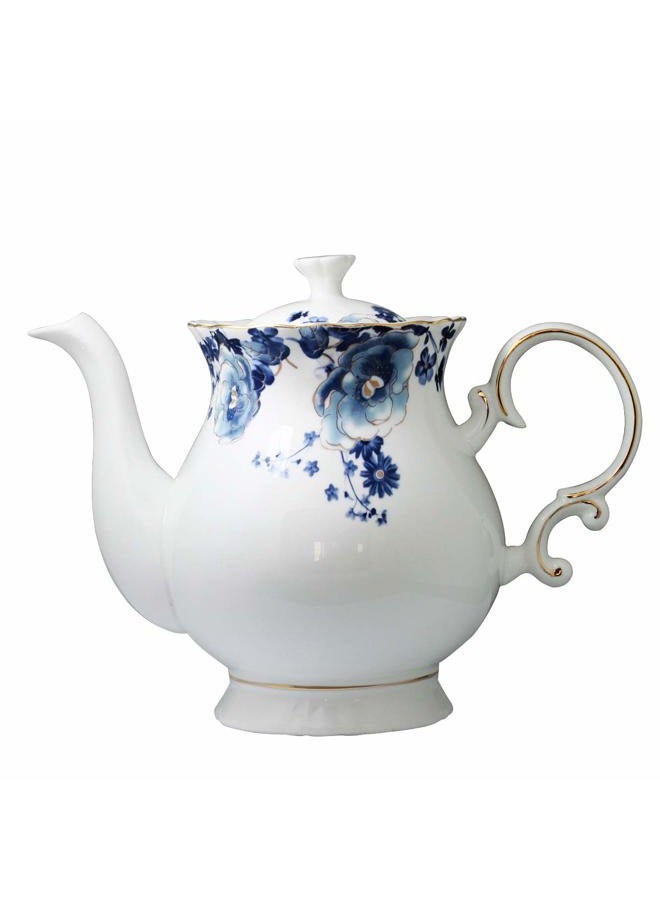 Jomop European Style Ceramic Flower Teapot Coffee Pot Water Pot Porcelain Gift Large 5.5 Cups (1, Blue and White) - Image 1