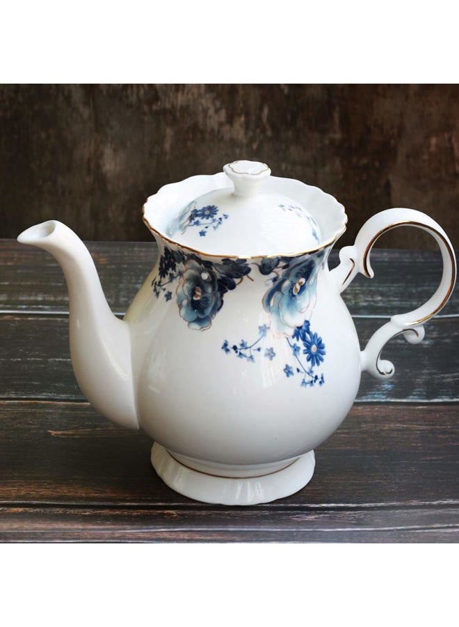 Jomop European Style Ceramic Flower Teapot Coffee Pot Water Pot Porcelain Gift Large 5.5 Cups (1, Blue and White) - Image 2