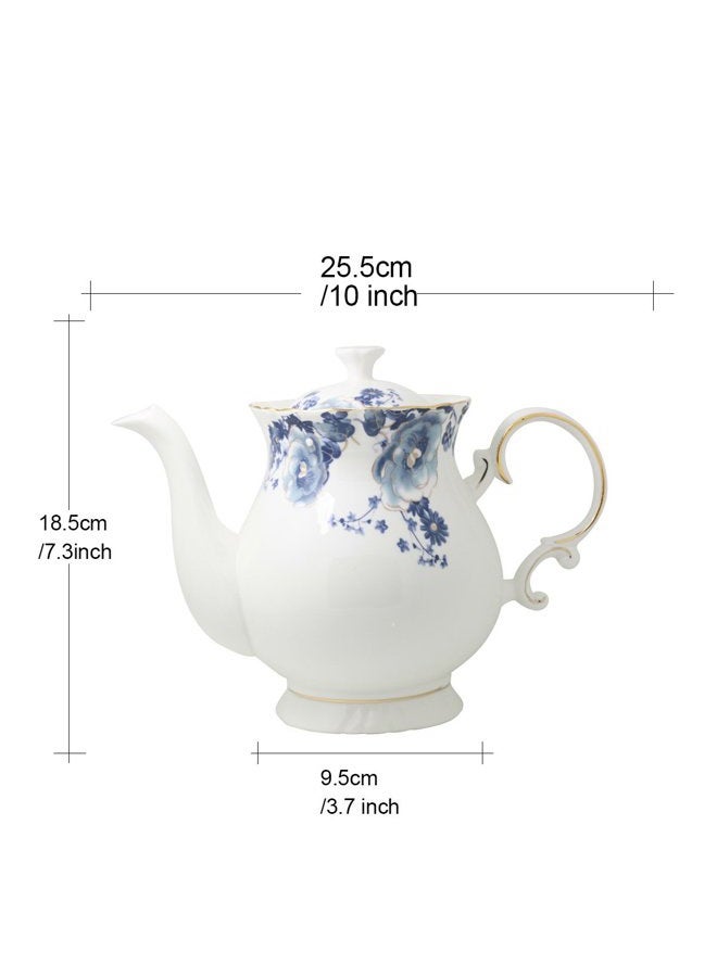 Jomop European Style Ceramic Flower Teapot Coffee Pot Water Pot Porcelain Gift Large 5.5 Cups (1, Blue and White) - Image 5