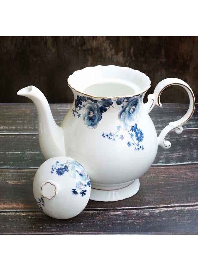Jomop European Style Ceramic Flower Teapot Coffee Pot Water Pot Porcelain Gift Large 5.5 Cups (1, Blue and White) - Image 3