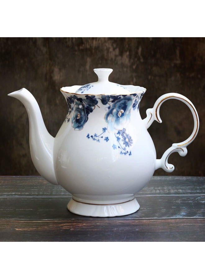 Jomop European Style Ceramic Flower Teapot Coffee Pot Water Pot Porcelain Gift Large 5.5 Cups (1, Blue and White) - Image 4