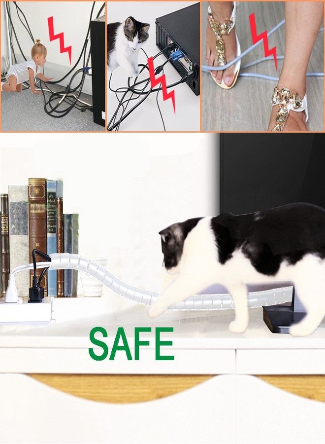 VIWIEU White Cable Wire Cover Cord Management Sleeve Electrical Wire Organizer Holder, VIWIEU Reusable & Expandable Desktop Spiral Tube Wire Hider with Cable Clips for TV Computer Home Entertainment - Image 4