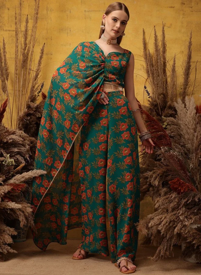 Indo Street Floral Printed Top And Palazzo Set For Women