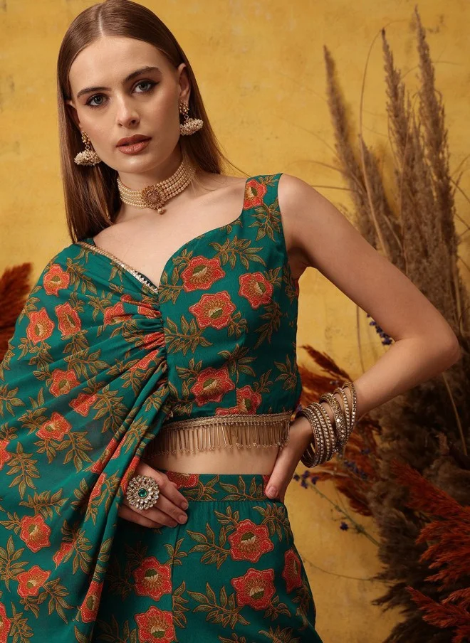 Indo Street Floral Printed Top And Palazzo Set For Women