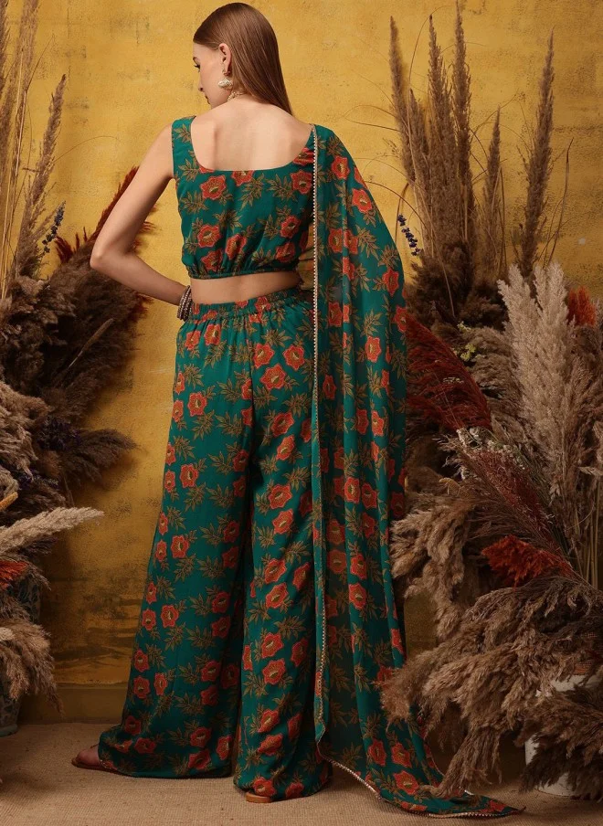 Indo Street Floral Printed Top And Palazzo Set For Women