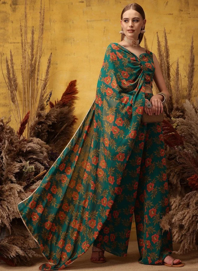 Indo Street Floral Printed Top And Palazzo Set For Women