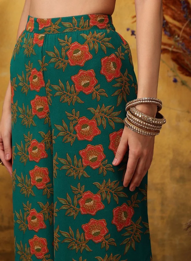 Indo Street Floral Printed Top And Palazzo Set For Women