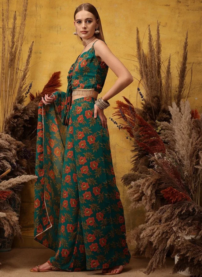 Indo Street Floral Printed Top And Palazzo Set For Women