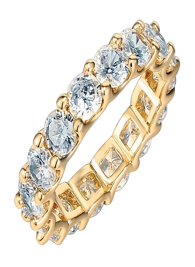 PAVOI 14K Yellow Gold Plated Cubic Zirconia Love Ring - 4mm Stackable Bands for Women - Gold Eternity Rings, Size 6 - Image 1