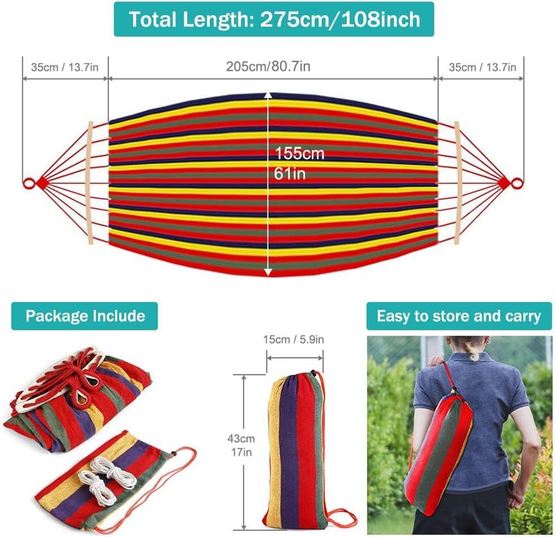 MOSFiATA Camping Hammock 550lb Upgraded Thickened 320G Durable Canvas Fabric Single Hammocks with Two Anti Roll Balance Beam and Sturdy Metal Knot Tree Straps for Camping, Patio, Backyard, Outdoor - Image 3