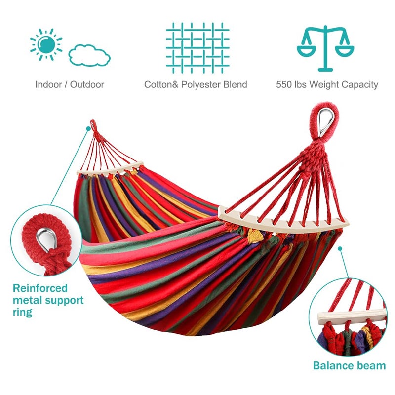 MOSFiATA Camping Hammock 550lb Upgraded Thickened 320G Durable Canvas Fabric Single Hammocks with Two Anti Roll Balance Beam and Sturdy Metal Knot Tree Straps for Camping, Patio, Backyard, Outdoor - Image 2