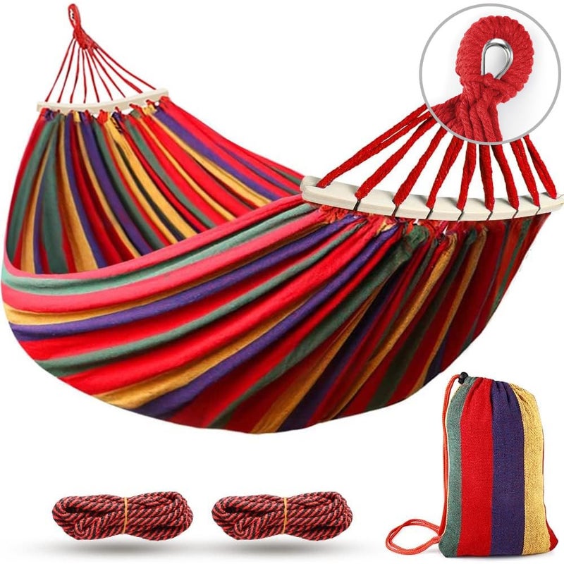 MOSFiATA Camping Hammock 550lb Upgraded Thickened 320G Durable Canvas Fabric Single Hammocks with Two Anti Roll Balance Beam and Sturdy Metal Knot Tree Straps for Camping, Patio, Backyard, Outdoor - Image 1