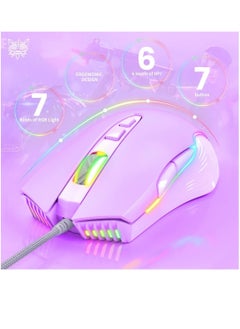 onikuma RGB 6400 DPI Wired Gaming Mouse Breathing LED Optical USB 7 Buttons Gamer Computer Pink Mice for Laptop PC Desktop  - Image 5