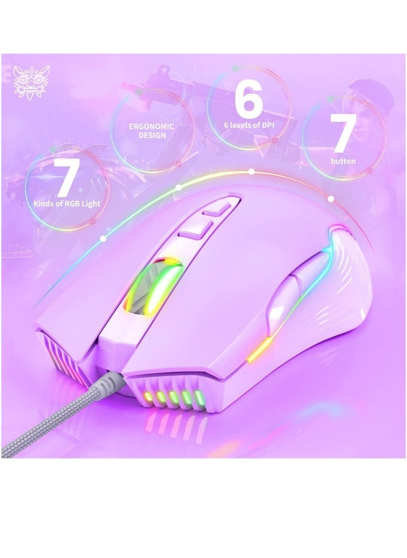 RGB 6400 DPI سلكية للألعاب فأرة تنفس الصمام البصرية USB 7 أزرار اللاعب الكمبيوتر الوردي الفئران للكمبيوتر المحمول سطح المكتب