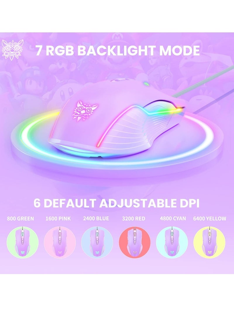 RGB 6400 DPI سلكية للألعاب فأرة تنفس الصمام البصرية USB 7 أزرار اللاعب الكمبيوتر الوردي الفئران للكمبيوتر المحمول سطح المكتب