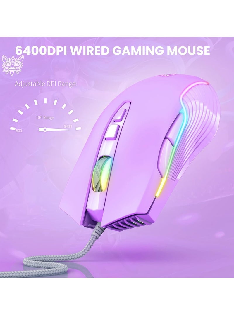 RGB 6400 DPI سلكية للألعاب فأرة تنفس الصمام البصرية USB 7 أزرار اللاعب الكمبيوتر الوردي الفئران للكمبيوتر المحمول سطح المكتب