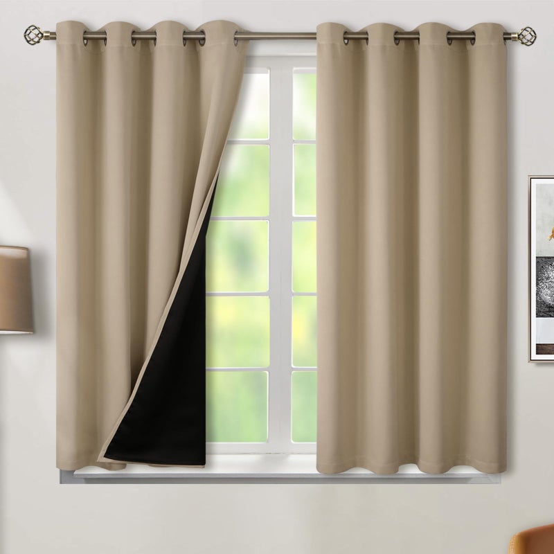 BGment بئسة قصيرة 100 ٪ الستائر اللفاتية لغرفة النوم الحرارية المعزولة كفاءة الطاقة الضوضاء تقليل الستائر الحجمة 54 بوصة مع بطانة لنافذة صغيرة 2 لوحات كل 52 بوصة رمل - Image 1