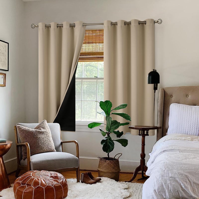 BGment بئسة قصيرة 100 ٪ الستائر اللفاتية لغرفة النوم الحرارية المعزولة كفاءة الطاقة الضوضاء تقليل الستائر الحجمة 54 بوصة مع بطانة لنافذة صغيرة 2 لوحات كل 52 بوصة رمل - Image 2