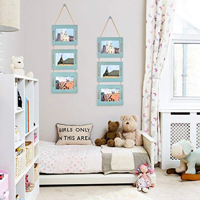 DLQuarts 5x7 Hanging Picture Frames Collage Wall Decor, Photo Frames 5x7 Without Mat & 3.5x5 with Mat, Rustic Wood 3-Frame, Ocean Blue, 2-Pack - Image 2