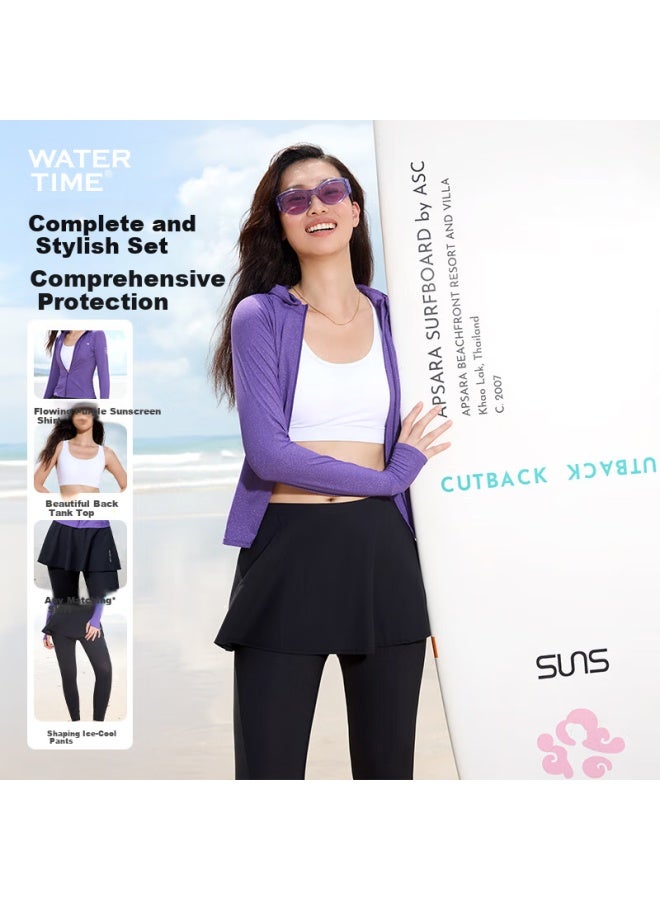 Watertime Women's Sun Protection Hooded Split Long Sleeve Surfing Jellyfish Suit Half Skirt S - Image 1