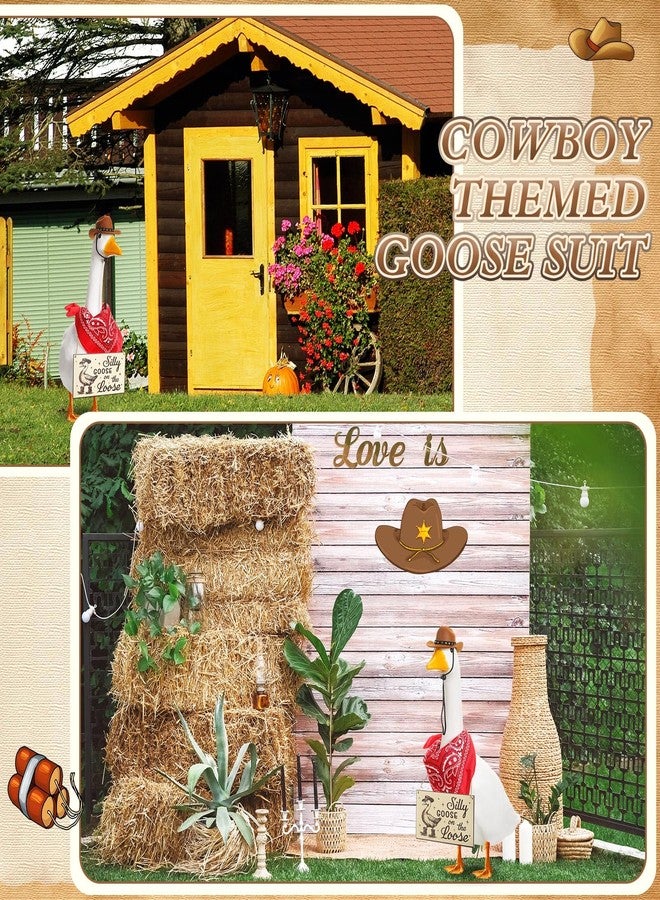 Silicherry Funny Porch Goose Decoration Set Silly Goose on The Loose Hangings Sign Cowboy Goose Outfit with Cowboy Hat and Red Bandana for 23" Cement/Plastic Goose Outdoor Statue Patio Yard Lawn Art - Image 5