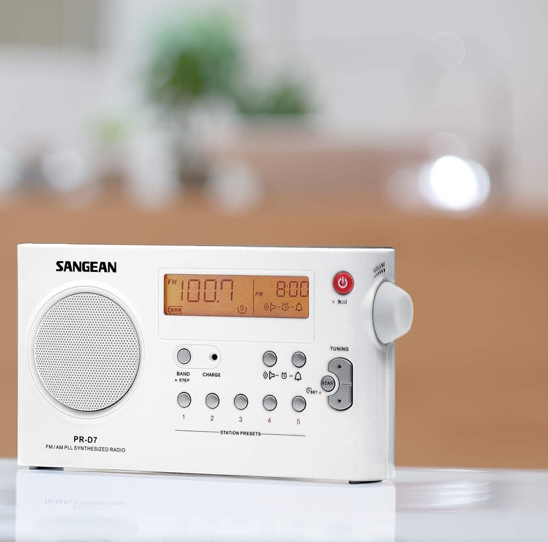 Sangean PR-D7 Portable AM/FM Radio with Headphone Jack and Alarm Function - White - Image 2
