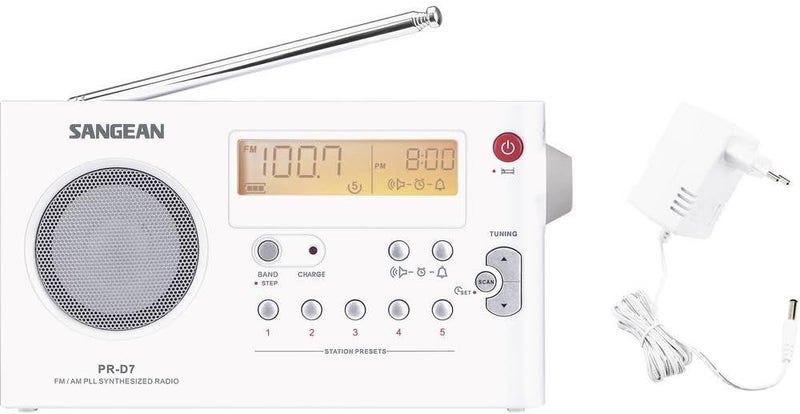 Sangean PR-D7 Portable AM/FM Radio with Headphone Jack and Alarm Function - White - Image 1