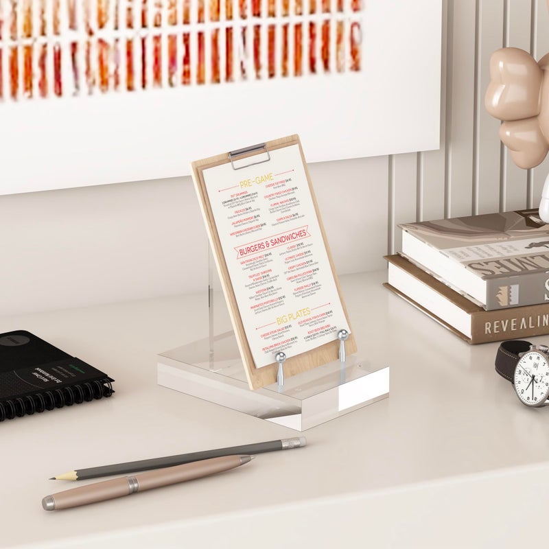 UoYeet Acrylic Easel Display Stand with Adjustable Silver-Toned Hardware for Pictures, Crystal Clear Acrylic Stand with Floating Appearance for Cookbook, Invitation and Plates - Image 3