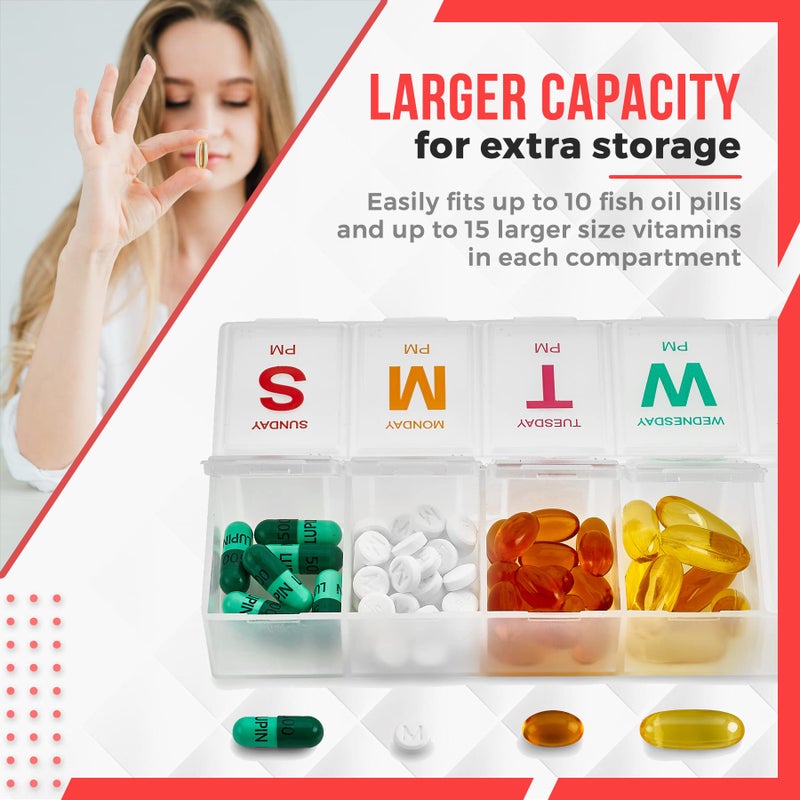 MEDca Extra Large Pill Organizer - Pill Box 7 Day Weekly Pill Organizer 2 Times a Day and AM PM Daily Pill Organizer Case for Medication Pills and Supplements with Braille and Bright XL Easy to Read Colors - Image 2