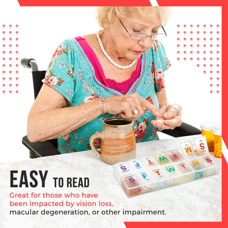 MEDca Extra Large Pill Organizer - Pill Box 7 Day Weekly Pill Organizer 2 Times a Day and AM PM Daily Pill Organizer Case for Medication Pills and Supplements with Braille and Bright XL Easy to Read Colors - Image 4