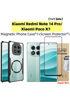 Beauenty 【1+1 Sets】 For Xiaomi Redmi Note 14 Pro/ Xiaomi Poco X7 Case  Screen Protector Magnetic Suction Car Phone Case with Anti Drop Function High Transmittance Glass Scratch Resistant Tempered Glass  - Image 1
