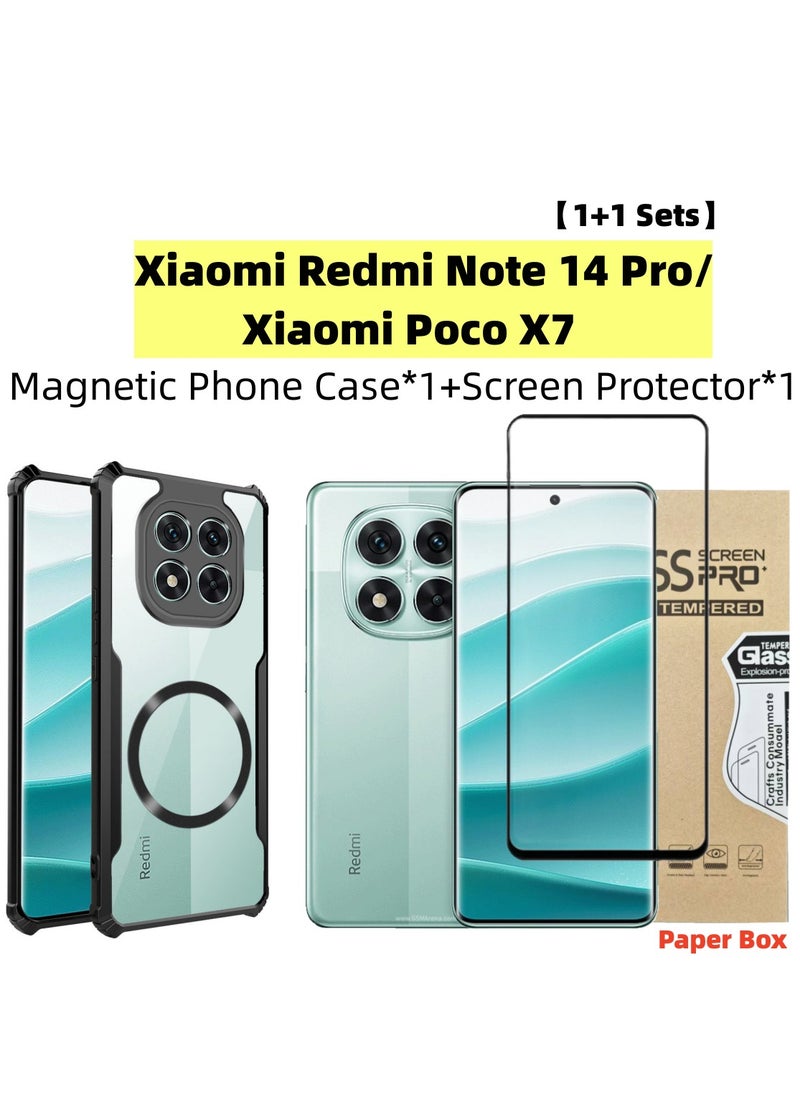Beauenty - 【1+1 Sets】 For Xiaomi Redmi Note 14 Pro/ Xiaomi Poco X7 Case  Screen Protector Magnetic Suction Car Phone Case with Anti Drop Function High Transmittance Glass Scratch Resistant Tempered Glass - Image 1