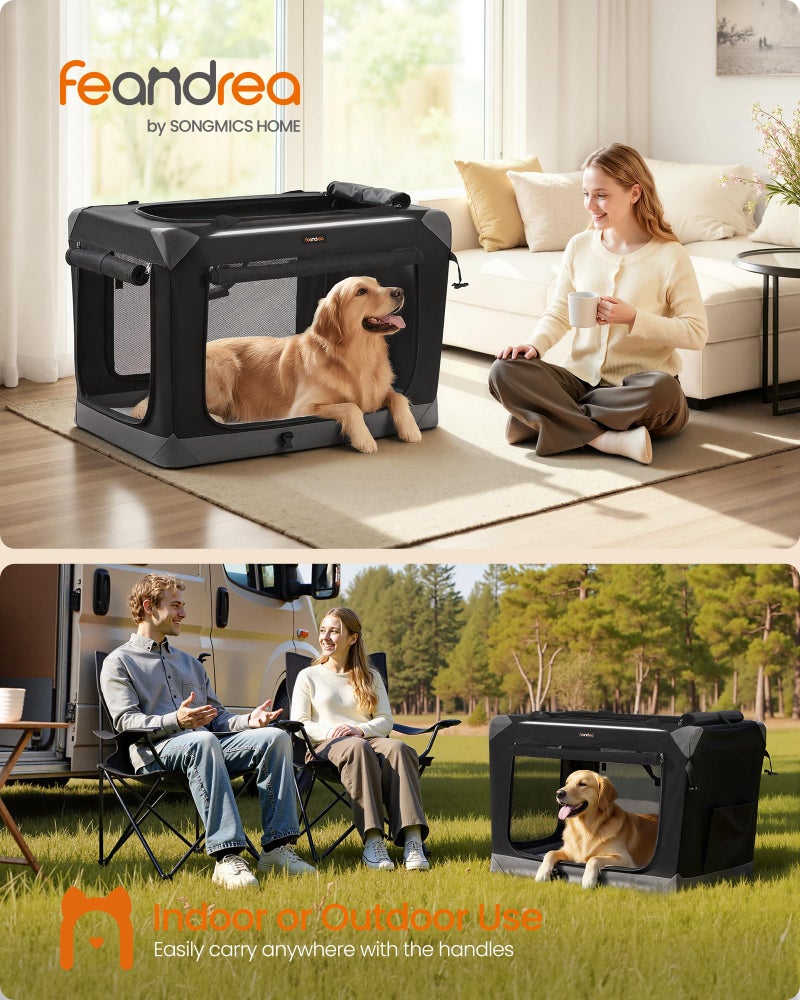 Feandrea Collapsible Dog Crate, Portable Oxford Fabric Pet Travel Crate with 4 Mesh Doors, Handles, Pocket, 36 Inches, for Large Dogs, Ink Black and Dove Gray UPDC029BH01 - Image 2