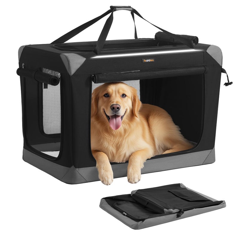 Feandrea Collapsible Dog Crate, Portable Oxford Fabric Pet Travel Crate with 4 Mesh Doors, Handles, Pocket, 36 Inches, for Large Dogs, Ink Black and Dove Gray UPDC029BH01 - Image 1