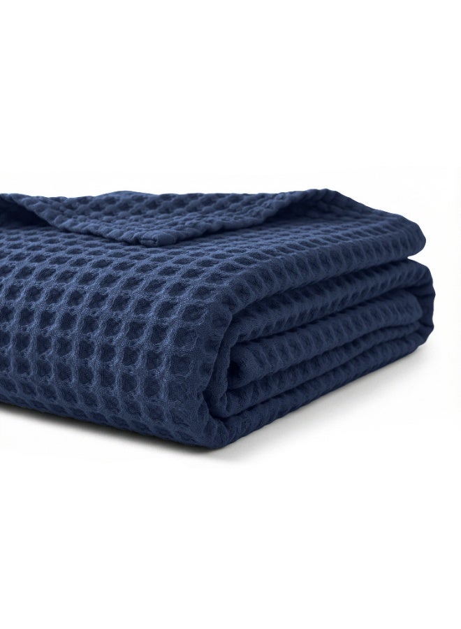 Relax Egyptian cotton Waffle throw blanket,ultra-soft & lightweight with an elegant woven design ,king size 255x225 cm ,Navy Blue Color - Image 1