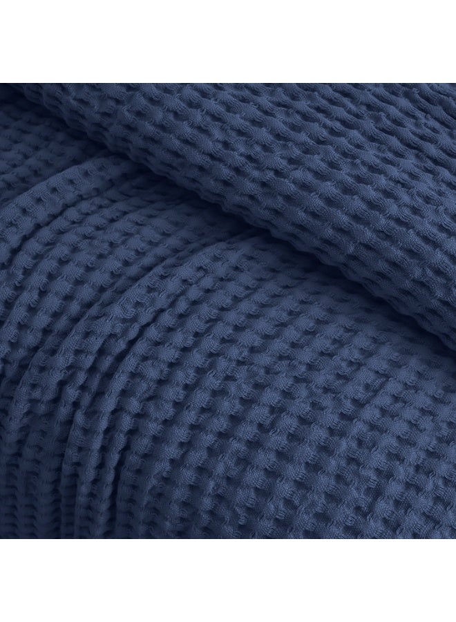 Relax Egyptian cotton Waffle throw blanket,ultra-soft & lightweight with an elegant woven design ,king size 255x225 cm ,Navy Blue Color - Image 2