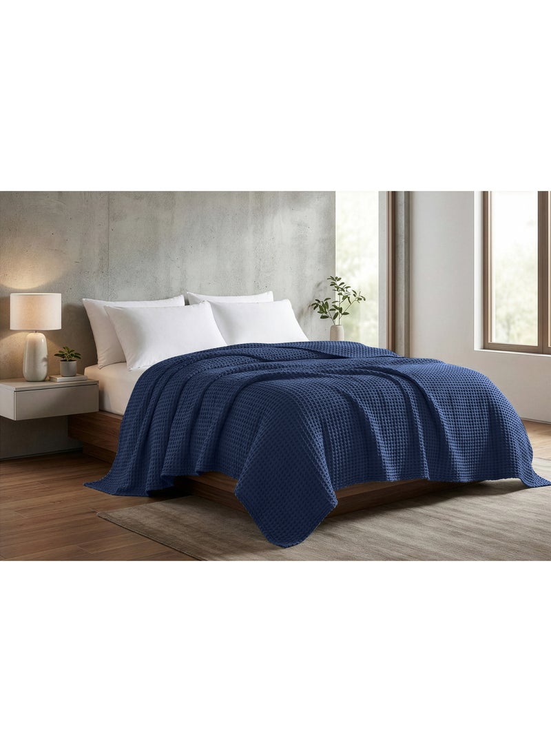 Relax Egyptian cotton Waffle throw blanket,ultra-soft & lightweight with an elegant woven design ,king size 255x225 cm ,Navy Blue Color - Image 3