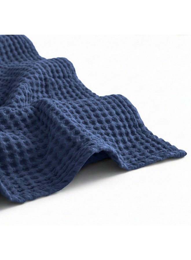 Relax Egyptian cotton Waffle throw blanket,ultra-soft & lightweight with an elegant woven design ,king size 255x225 cm ,Navy Blue Color - Image 4
