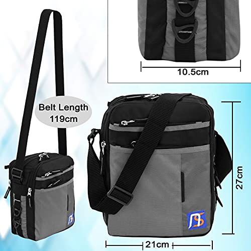 NISUN Stylish Nylon Small 7 Zipper Multi Pocket Sling Cross Body Travel Office Business Messenger One Side Shoulder Bag For Men Women - (Black & Grey, 21 x 10.5 x 27 Cm) - Image 2