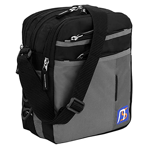 NISUN Stylish Nylon Small 7 Zipper Multi Pocket Sling Cross Body Travel Office Business Messenger One Side Shoulder Bag For Men Women - (Black & Grey, 21 x 10.5 x 27 Cm) - Image 1
