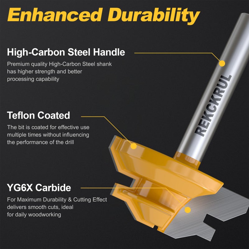 REKCKRUL Professional 3 PCS 45 Degree Lock Miter Router Bit Set - Carbide Tipped, 1/4" Shank, Cutting Height: 1/2", 5/8", 3/4", Woodworking Tools for Cabinets, Drawers, Doors & Furniture - Image 3