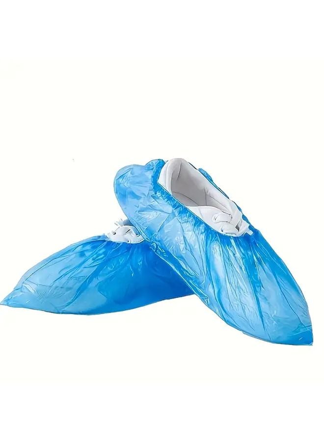 Blue Disposable Plastic Shoe Covers 100 Pcs Waterproof Non Slip For Travel Hotel - Image 1