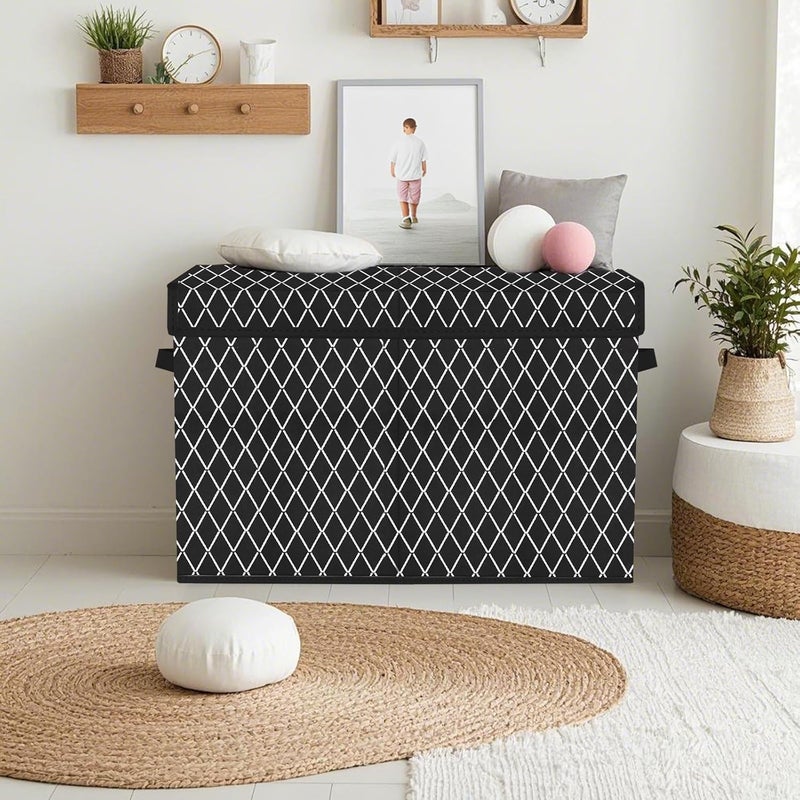 VERONLY Toy Box Storage Box with Lid – Foldable Cube Storage Box with Handles for Children's Room, Playroom, Bedroom, Toys, Clothes, Books (62 x 33 x 41 cm, Black Check) - Image 5