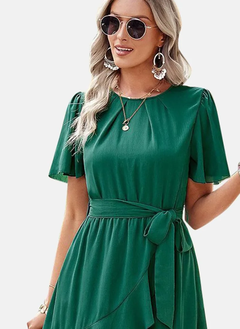 يونيكي Green Solid Empire Mini Dress