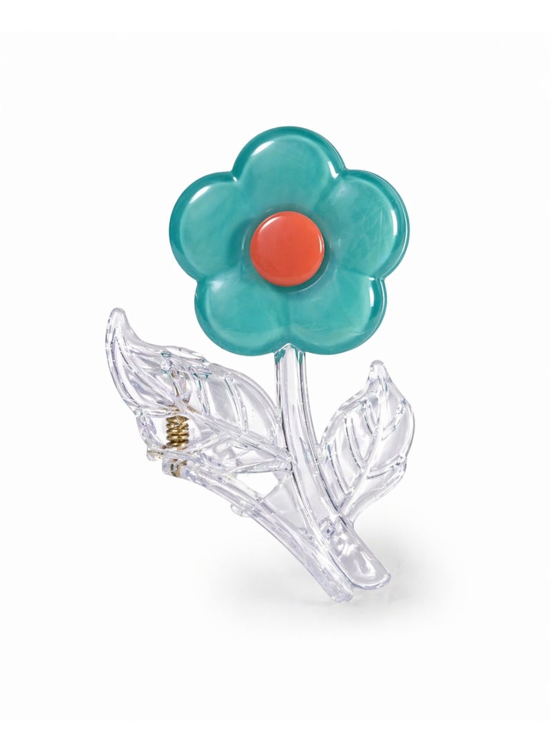 Green Flower Shaped Hair Claw - Image 1