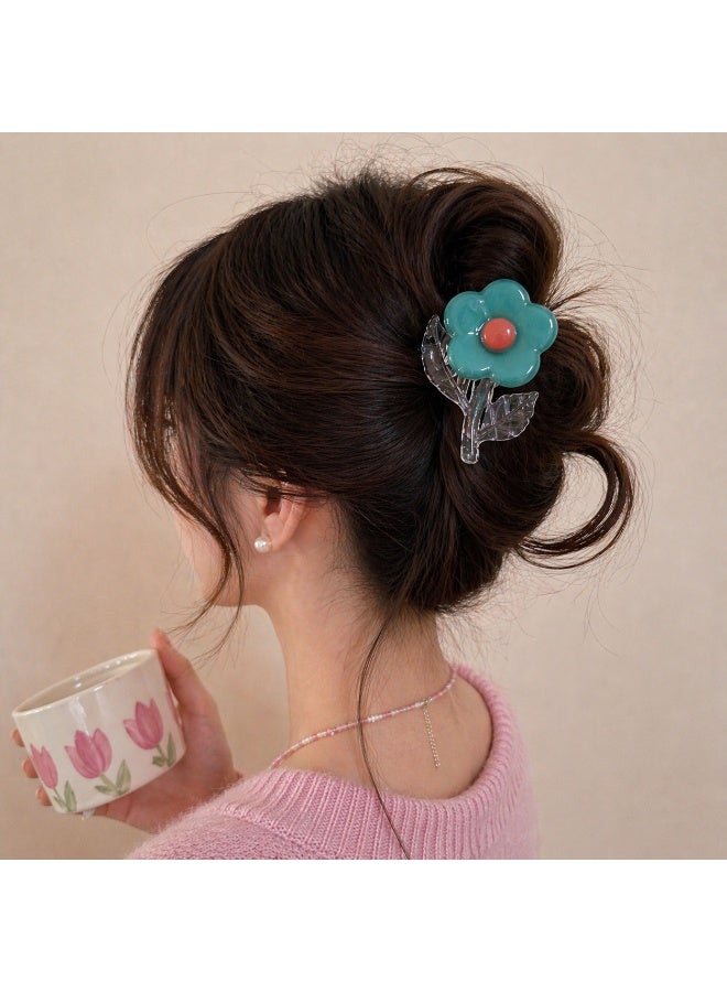 Green Flower Shaped Hair Claw - Image 2