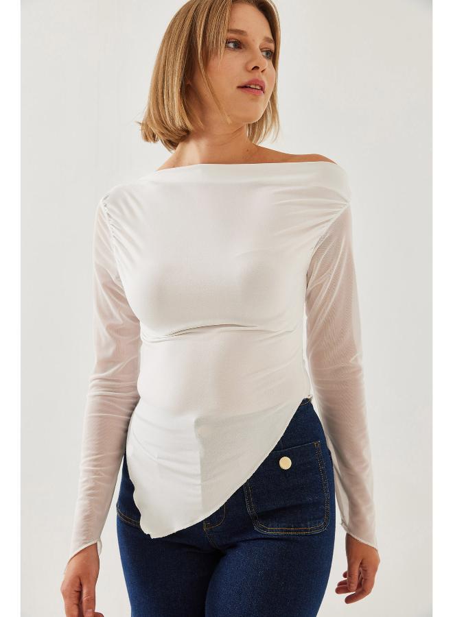 جينجر بلوزة ضيقة بكتف ساقط غير متماثل - Image 3