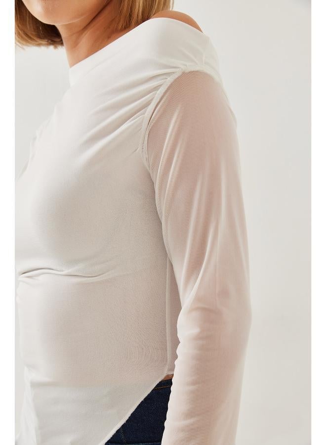 جينجر بلوزة ضيقة بكتف ساقط غير متماثل - Image 5