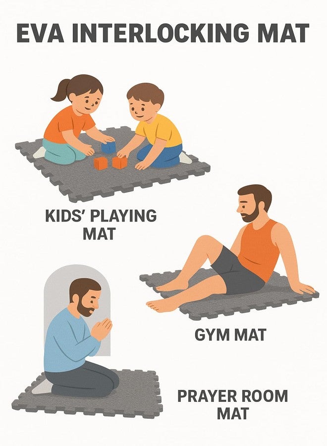 WENGTY EVA Interlocking Floor Mat for Kids Play, Gym Exercise, Prayer Room | Soft Cushion, Water Resistant, Non-Slip, Portable Multipurpose Foam Puzzle Tiles (30x30 cm, 10 Pieces) - Image 3